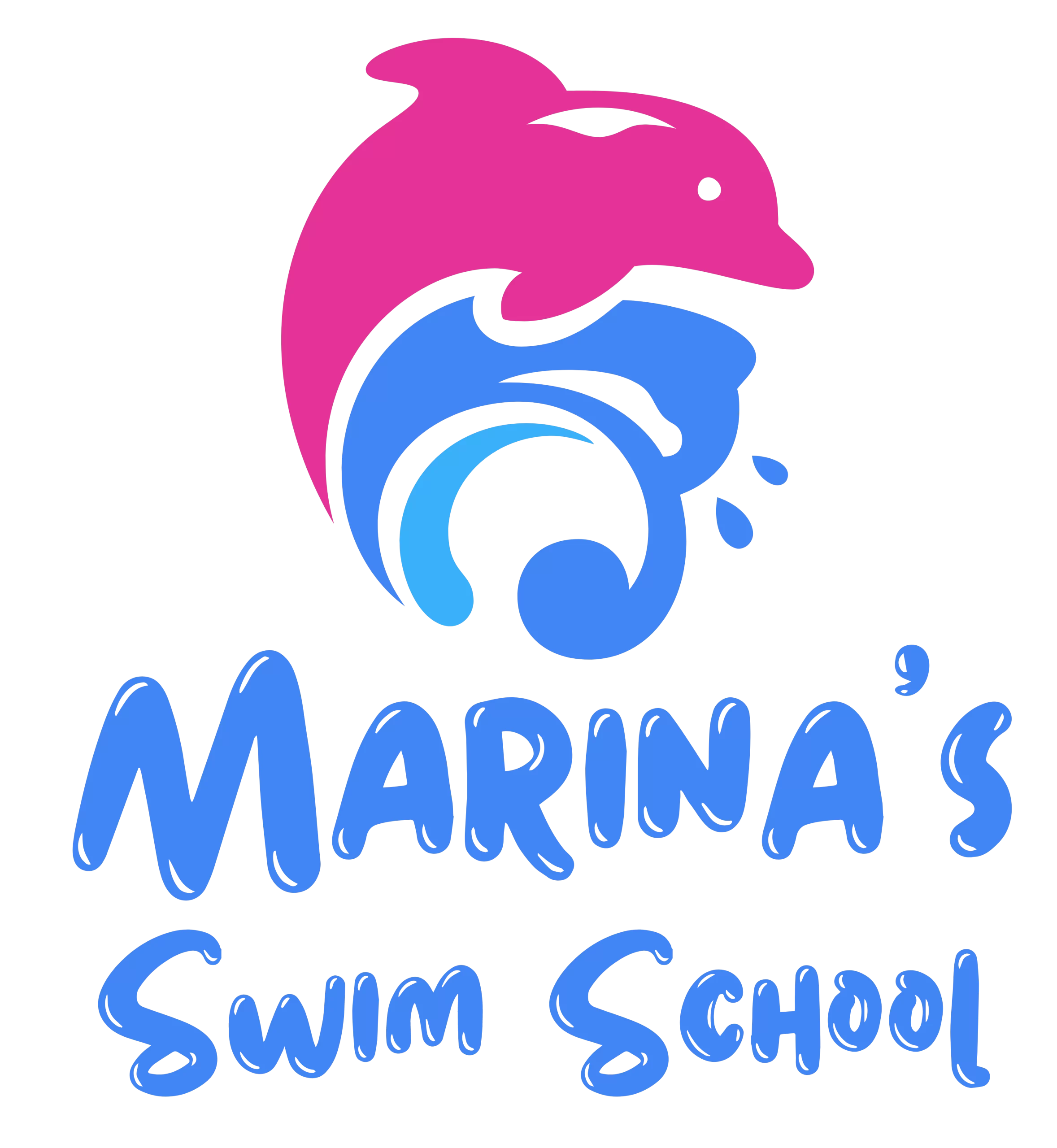 "Marina Swim School logo with dolphin and wave design."