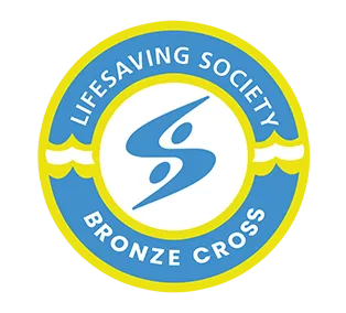 "Lifesaving Society Bronze Cross badge for advanced lifesaving, rescue, and first aid training at Marina Swim School."