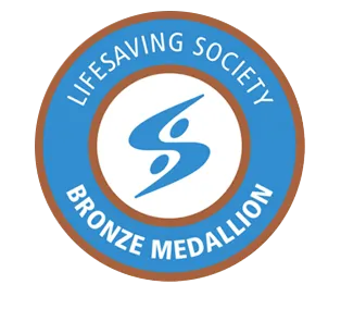 "Lifesaving Society Bronze Medallion badge for lifesaving, rescue skills, and water safety training at Marina Swim School."