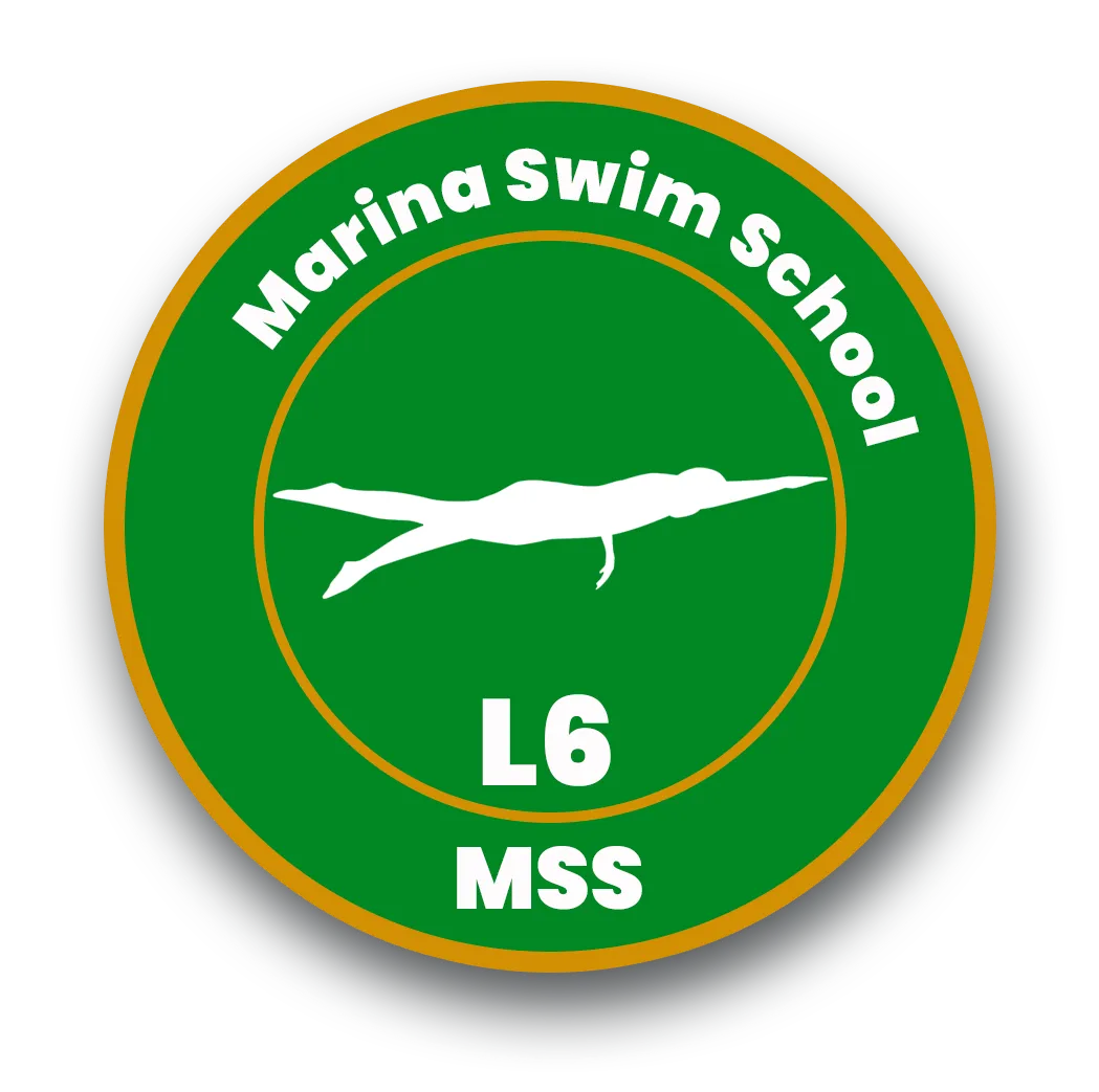 Marina Swim School Level 6 badge for upper-beginner to intermediate swim program in Boca Raton, Florida.
