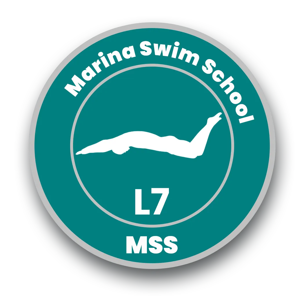 Marina Swim School Level 7 badge for intermediate swim program in Boca Raton, Florida.
