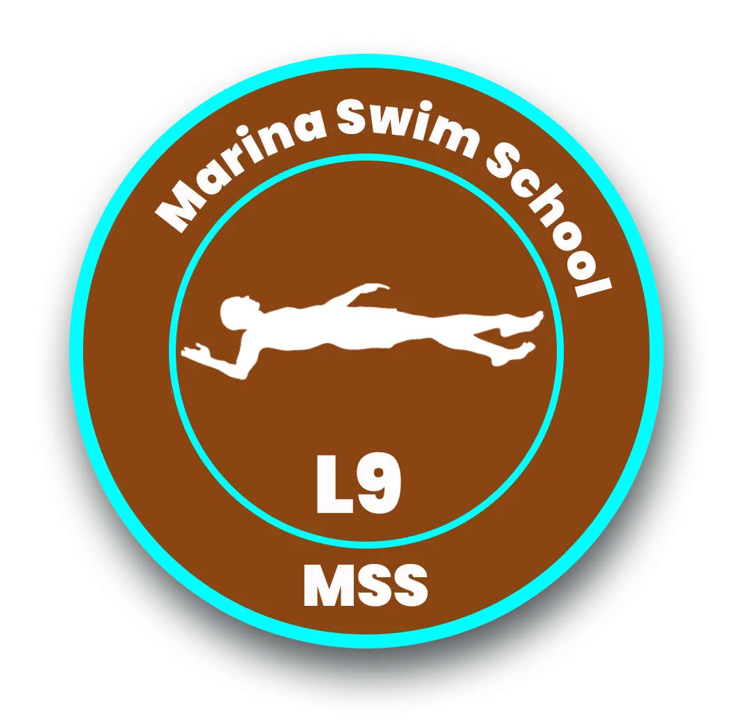 Marina Swim School Level 9 badge for advanced swim training program in Boca Raton, Florida.